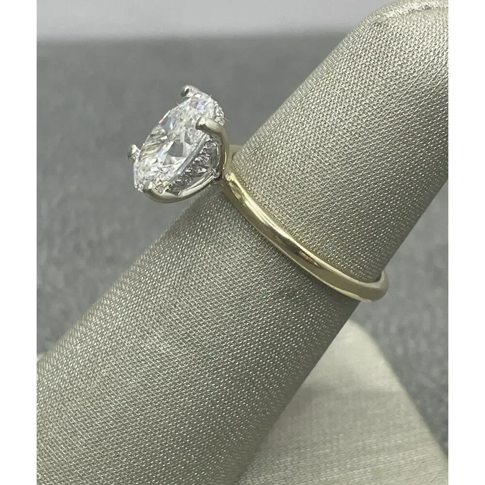 14K Two-tone Oval Lab Diamond Ring W/ Hidden Diamond Halo Under Gallery (26240)